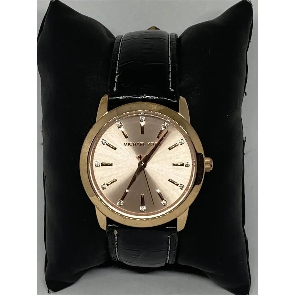 Michael Kors Elena MK3609 Women's Black Leather Analog Dial Quartz Watch WO283 - Picture 3 of 12